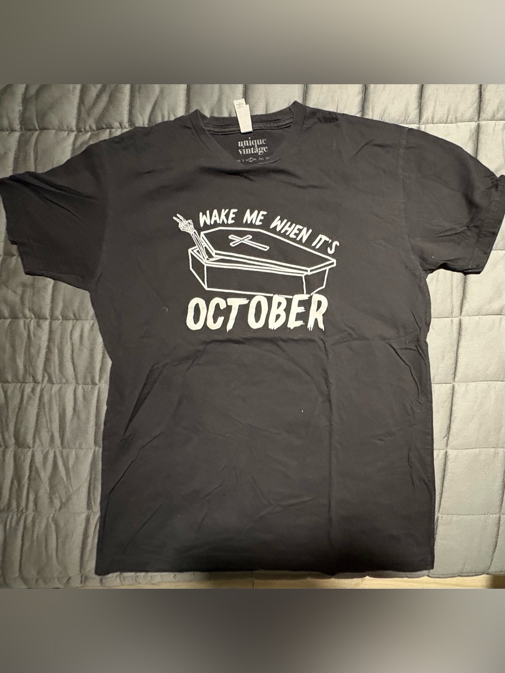 Unique Vintage Black Graphic Tee with White Logo - Picture 2 of 4